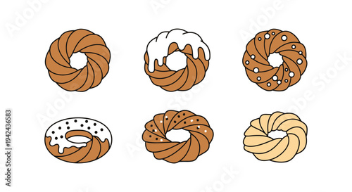 Cruller Line art vector set dynamic modern artistic abstract illustration