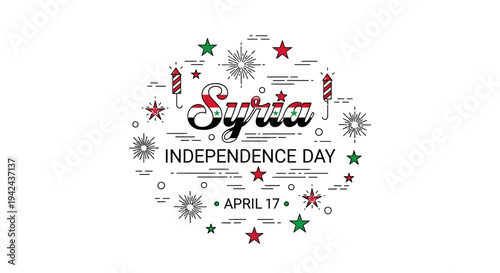 Syrian Independence Day Celebration Typography Design.