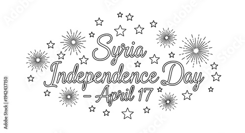 Syria Independence Day Text with Stars.