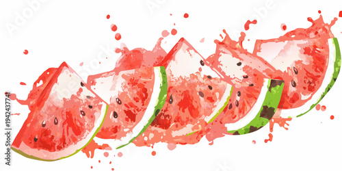 Sliced watermelon explodes with juicy red pulp and black seeds
