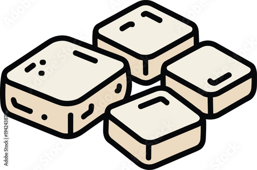 Sliced tofu pieces vector on white background.