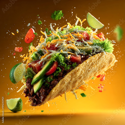 Mexican Taco Levitation with Flying Ingredients Food Advertising