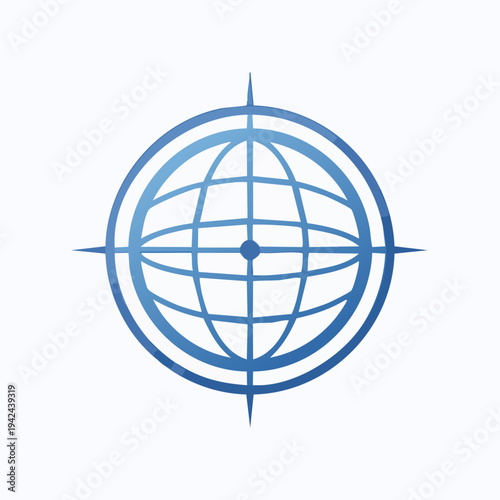 Blue globe icon with grid and compass points