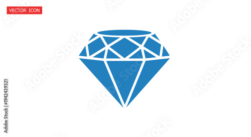 Blue flat diamond icon for jewelry and luxury concepts