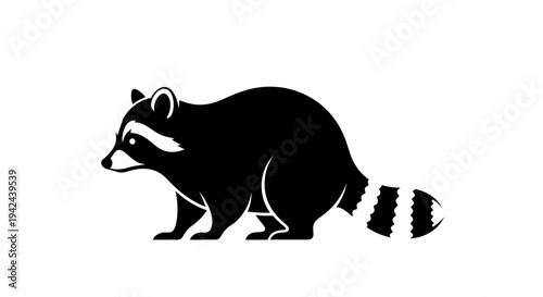 Black silhouette of a raccoon with striped tail.