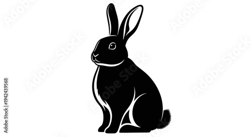 Black silhouette of a rabbit sitting upright with long ears.