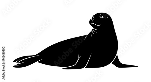 Black Silhouette of a Seal on a White Background.