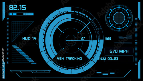 Futuristic heads up display with radar and speed information