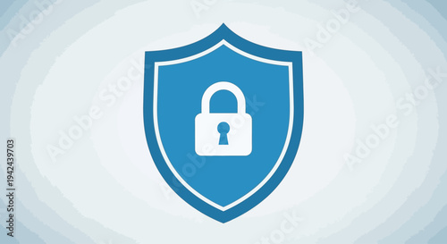 Blue security shield with white padlock icon illustration
