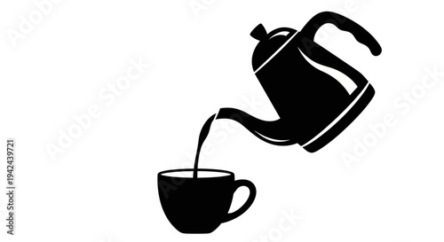 Black silhouette of a teapot pouring liquid into a cup.