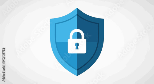 Blue security shield with padlock icon on white background