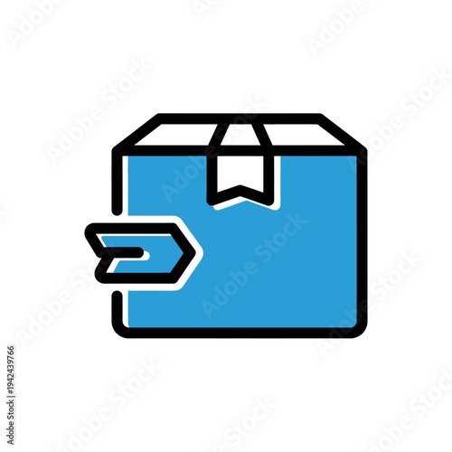 Blue shipping box with arrow showing delivery or return