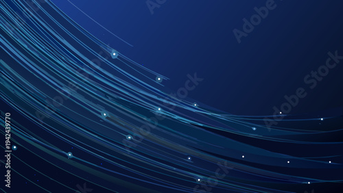 Abstract blue streaks and sparkling lights create a dynamic flowing background