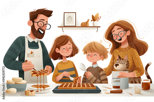 A family cooking and enjoying together in the kitchen