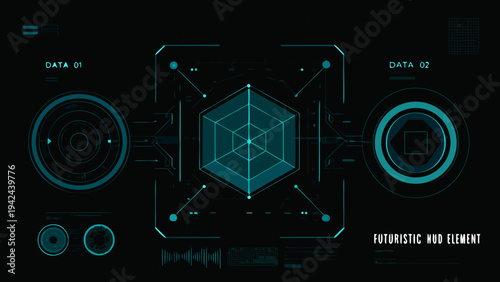 Futuristic hud interface with geometric shapes and digital data displays