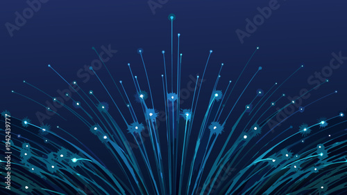 Abstract digital background with glowing blue lines and sparkling light points