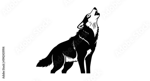 Black wolf howling with head raised in silhouette.