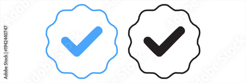 account verify icon, verified badge icon with check mark tick symbol : confirmed, approved, verification icons