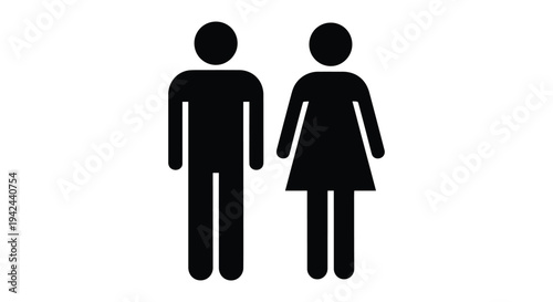 Black vector graphic illustration of male and female restroom or public facility symbols