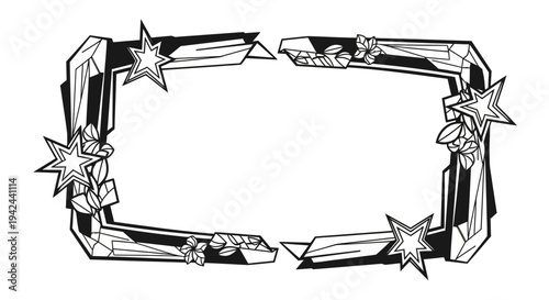 Black and White Crystal Frame with Stars.