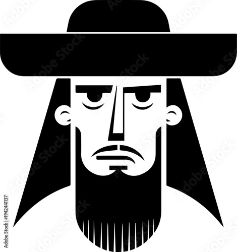 Hand Drawn Male Pirate Black and White Avatar Illustration in Minimal Line Art Style Design