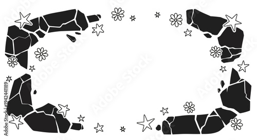 Black Coal Border with Stars and Snowflakes.