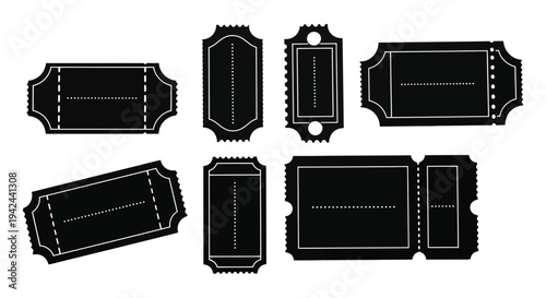 Collection of various black vintage-style admission tickets for design projects