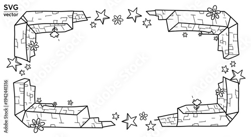 Geometric Frame with Stars and Flowers.