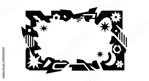 Black Torn Paper Frame with Floral Elements.