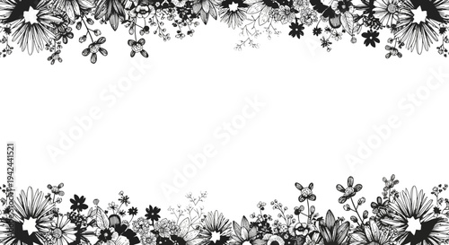 Black and White Floral Border Design Element.