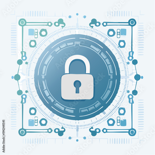 Digital security padlock icon within a futuristic circuit interface, symbolizing robust data protection, network privacy, and online information safeguard against cyber threats