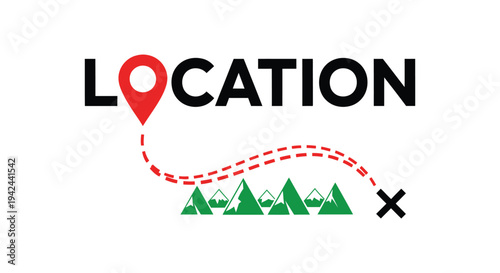 Vector graphic design illustrating route planning to a destination marked by an x