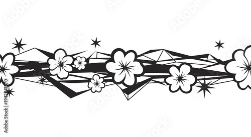 Black and White Floral Ribbon Illustration.