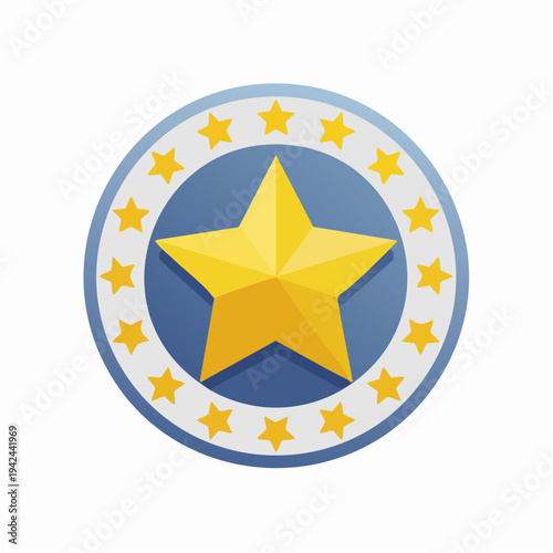 Golden star rating feedback icon for customer reviews, quality assessment, and premium achievement recognition, featuring a central bright star surrounded by smaller stars in a modern circular design