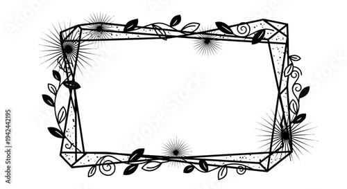 Hand drawn floral frame with leaves and flowers.