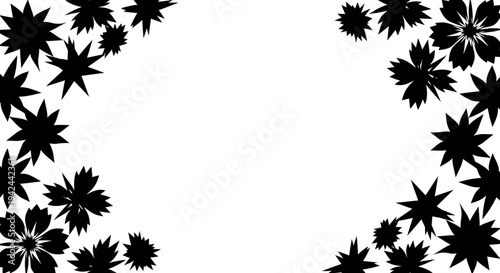Black Silhouettes of Flowers on White Background.