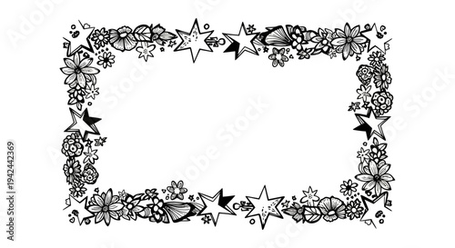 Ornate Black and White Floral Star Frame.