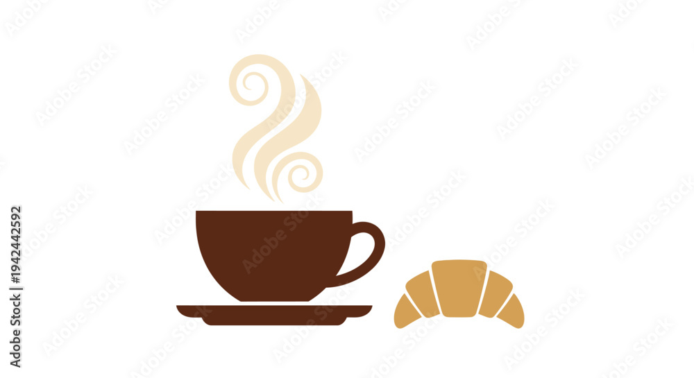 Obraz premium Breakfast coffee and croissant minimalist graphic icon