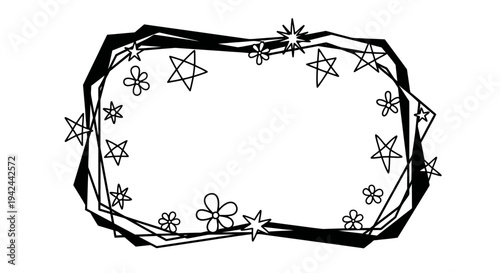 Hand Drawn Floral Frame with Stars.