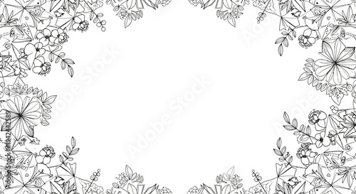 Black and White Floral Border Illustration.