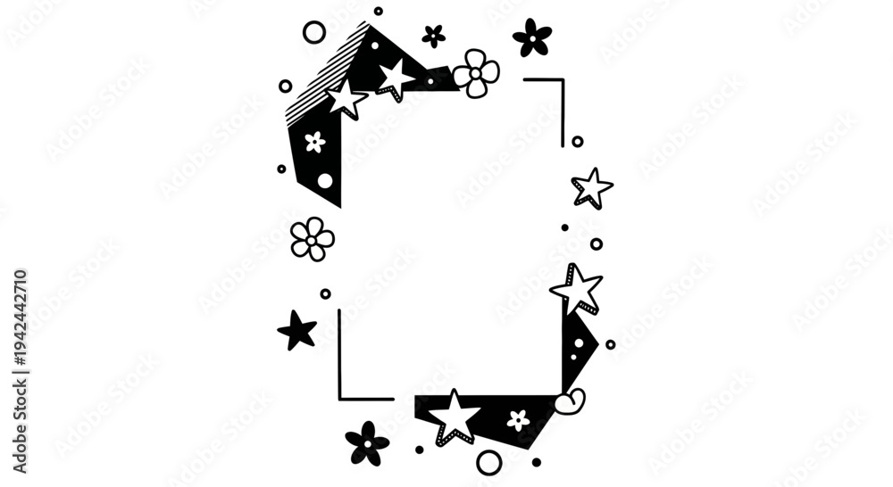 Obraz premium Black Letter C with Stars and Flowers.