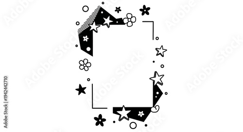 Black Letter C with Stars and Flowers.