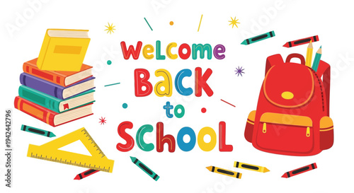 Vector illustration of welcome back to school icons