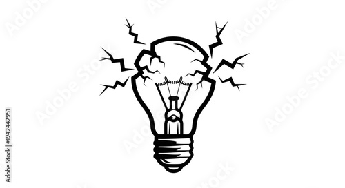 Broken light bulb with lightning bolts symbolizing ideas.