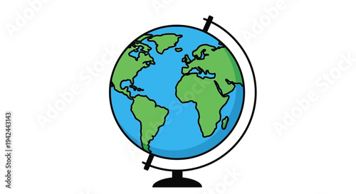 Cartoon globe showing world map on a stand