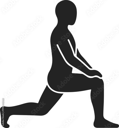 Black silhouette of a person doing a lunge exercise isolated on white background