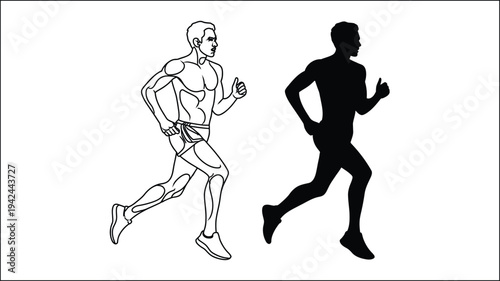 Sprinting athlete vector icon, man running in race, competition and motion concept, dynamic speed symbol, clean black silhouette for sports, fitness, and training graphics.