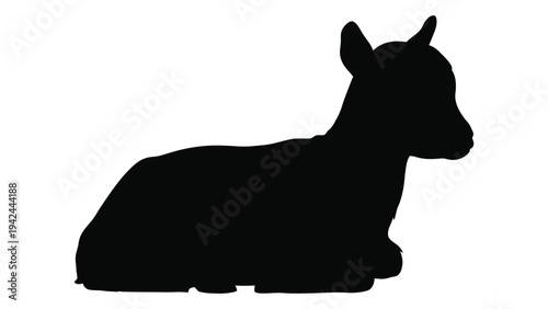 A black silhouette of a calf resting in a relaxed prone position