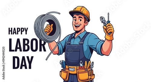 Cartoon Labor Day Worker with Tools.