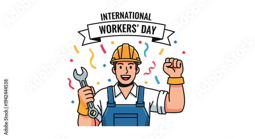 Cartoon Worker Celebrating International Workers Day.